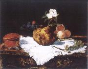 Edouard Manet Brioche with flower and fruits Spain oil painting reproduction